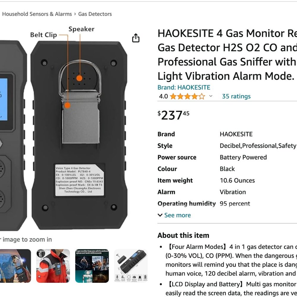 Gas Detector Rechargeable - H2S O2 CO Multi Gas